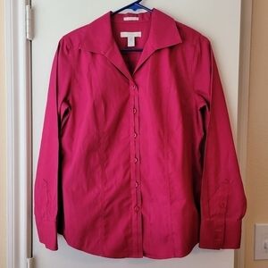 Chico's Button Down Maroon 100% Cotton No Iron Wrinkle Free